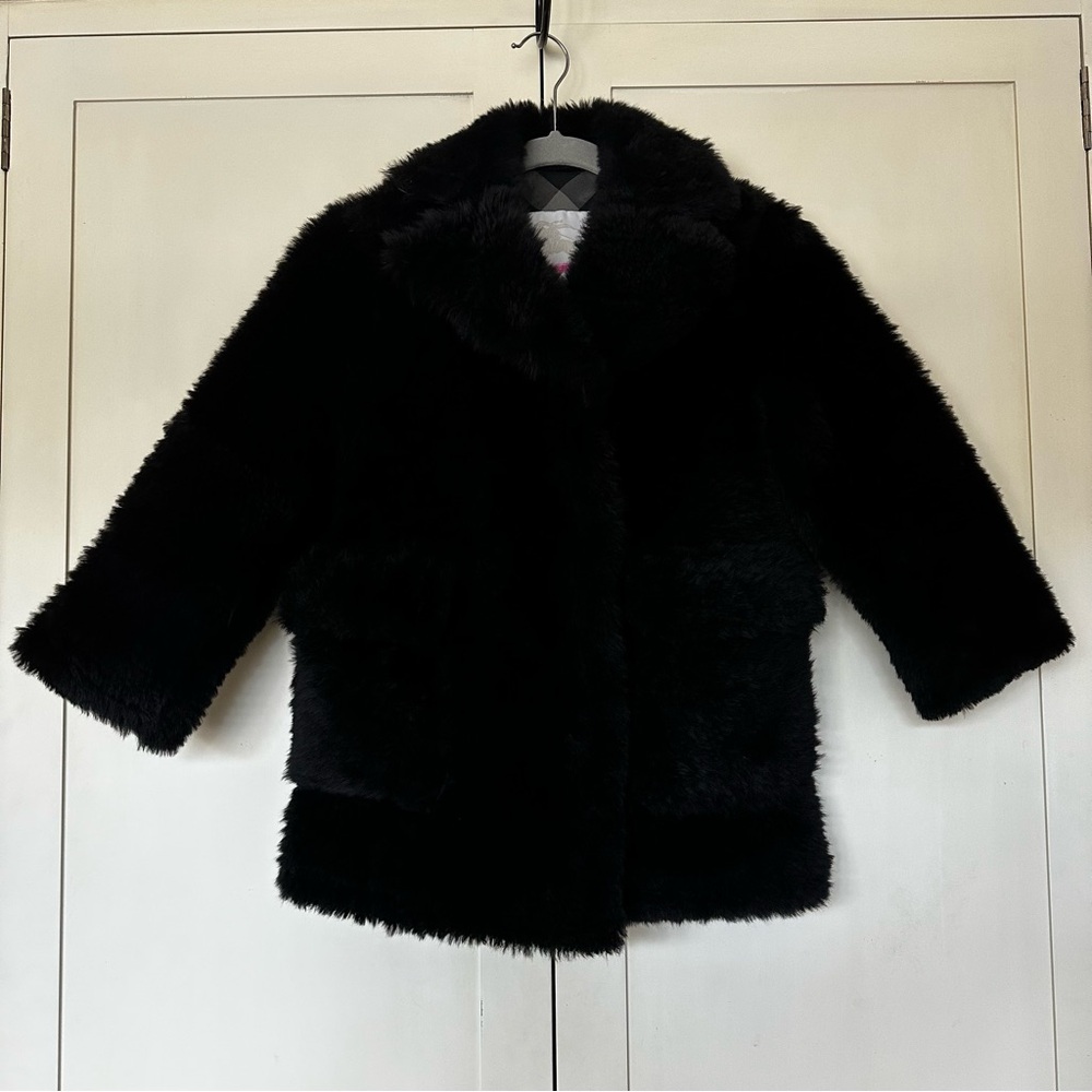 Burberry Kids Black Faux Fur Pea Coat